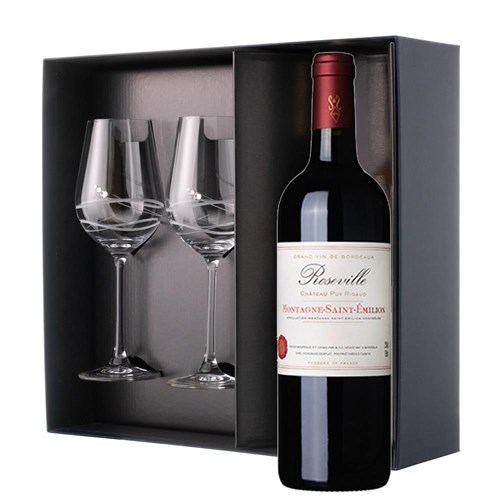 Roseville Bordeaux 75cl Red Wine And Diamante Venezia Glasses Gift Box Set